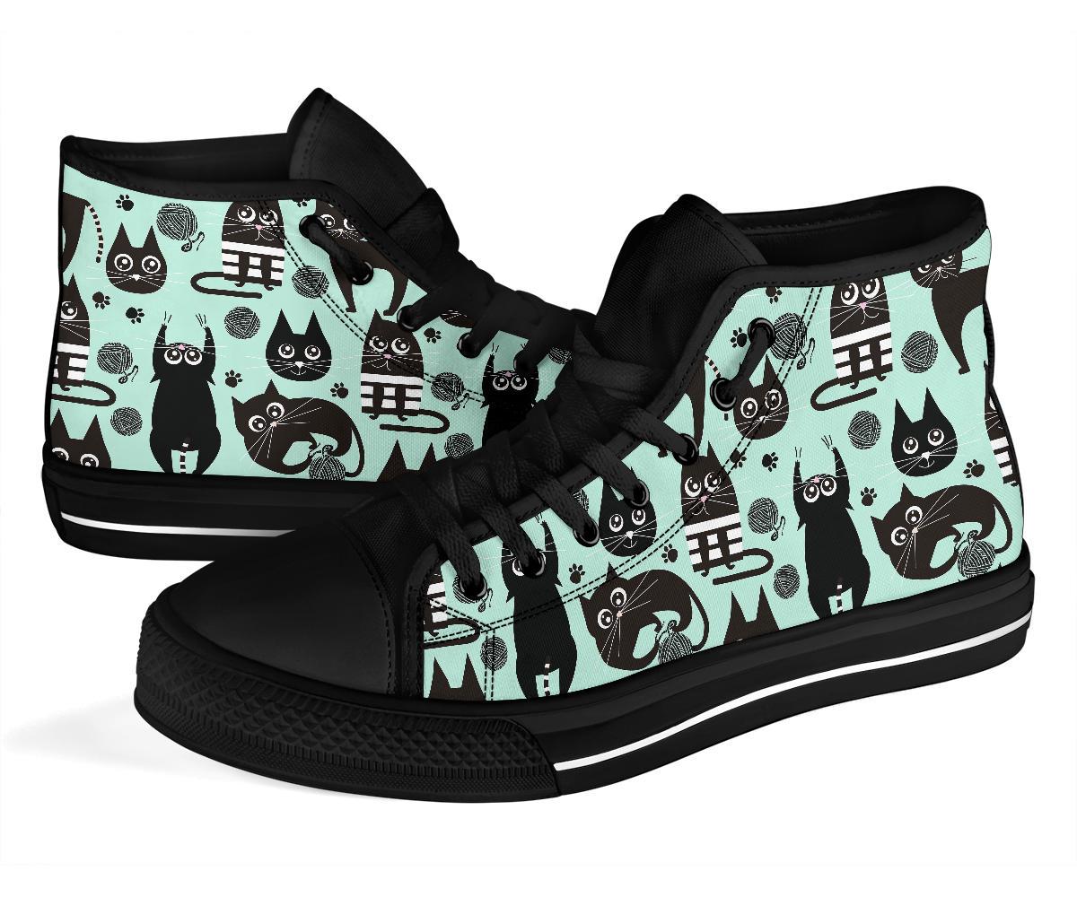 Black Kitten Cat Pattern Print Men Women's High Top Shoes-grizzshop