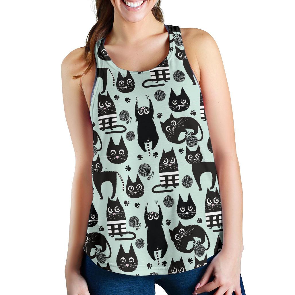 Black Kitten Cat Pattern Print Racerback Tank Tops-grizzshop