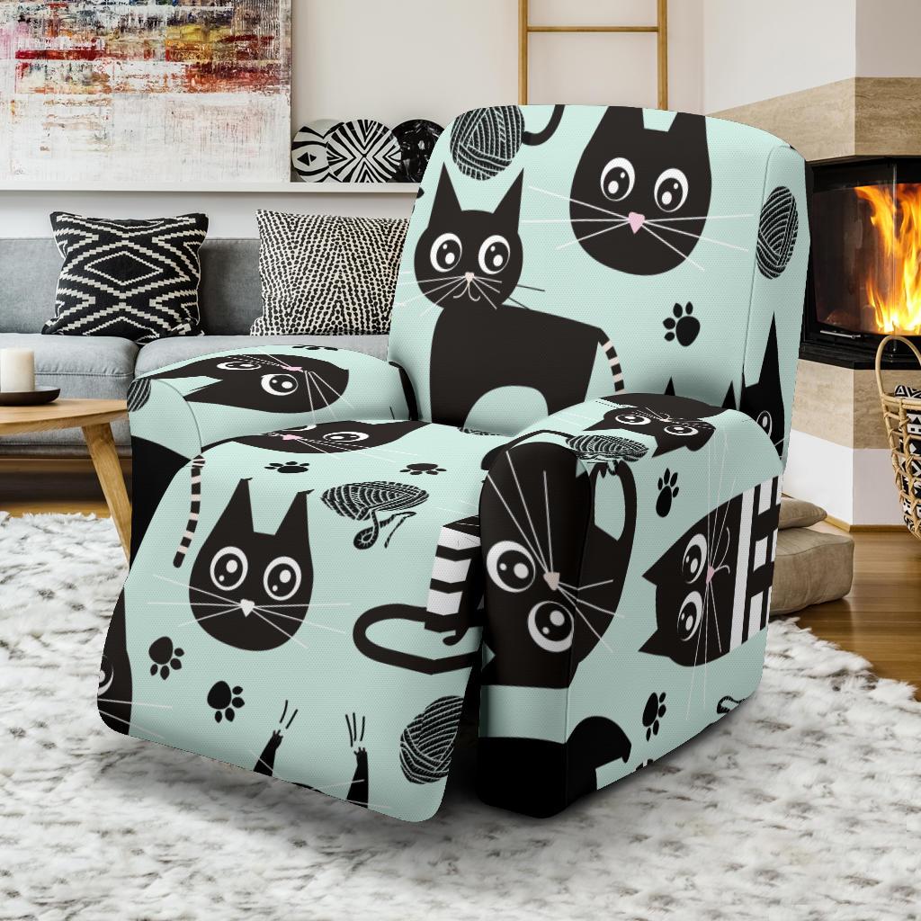 Black Kitten Cat Pattern Print Recliner Cover-grizzshop