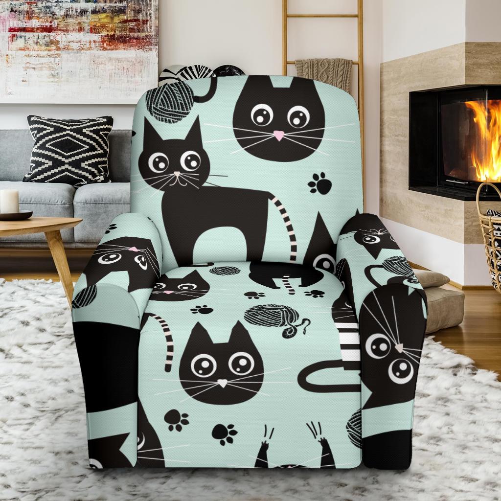 Black Kitten Cat Pattern Print Recliner Cover-grizzshop