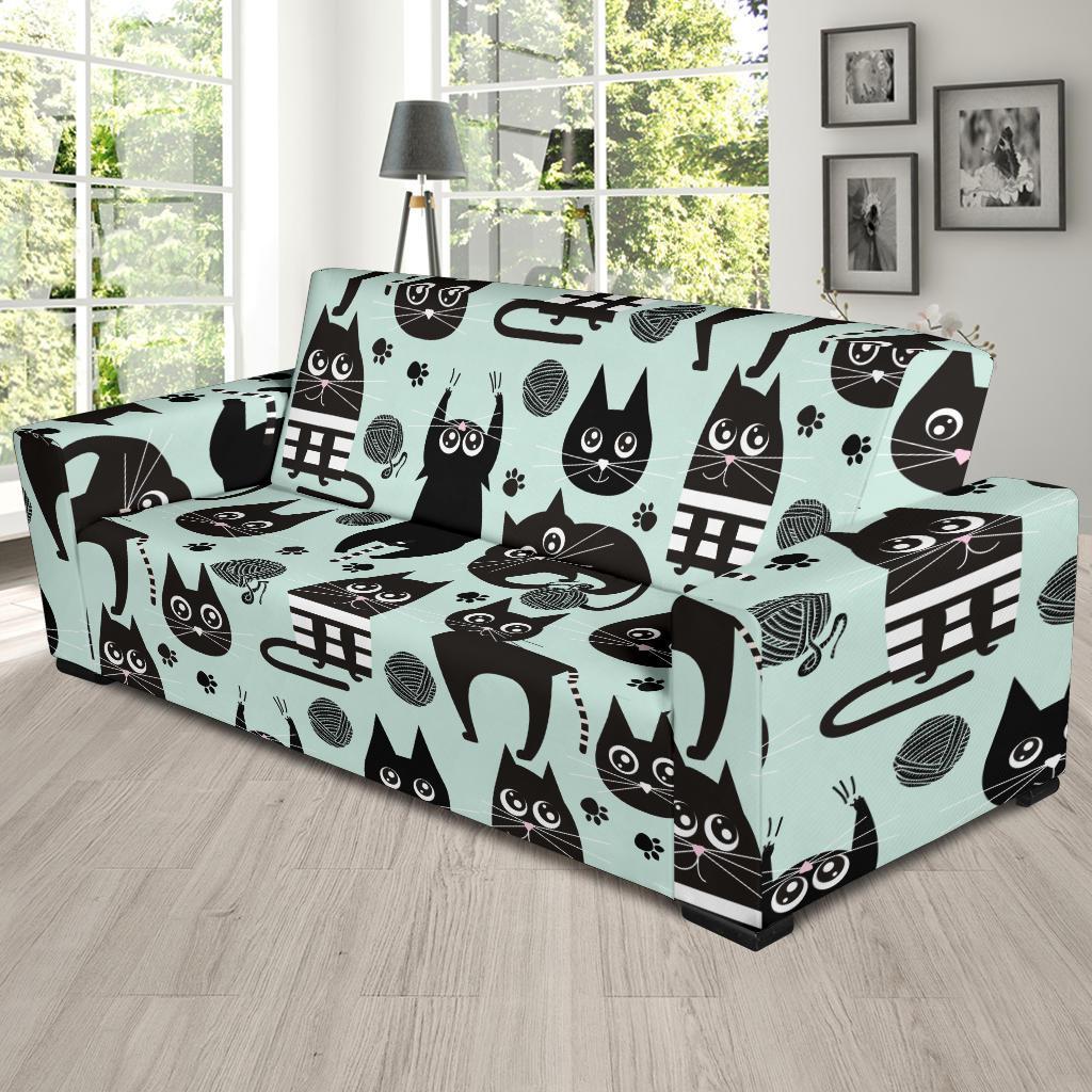 Black Kitten Cat Pattern Print Sofa Covers-grizzshop