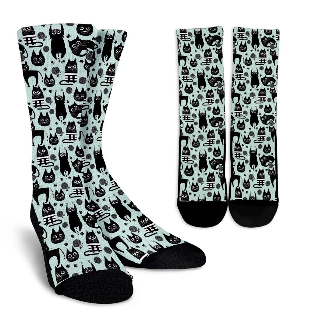 Black Kitten Cat Pattern Print Unisex Crew Socks-grizzshop