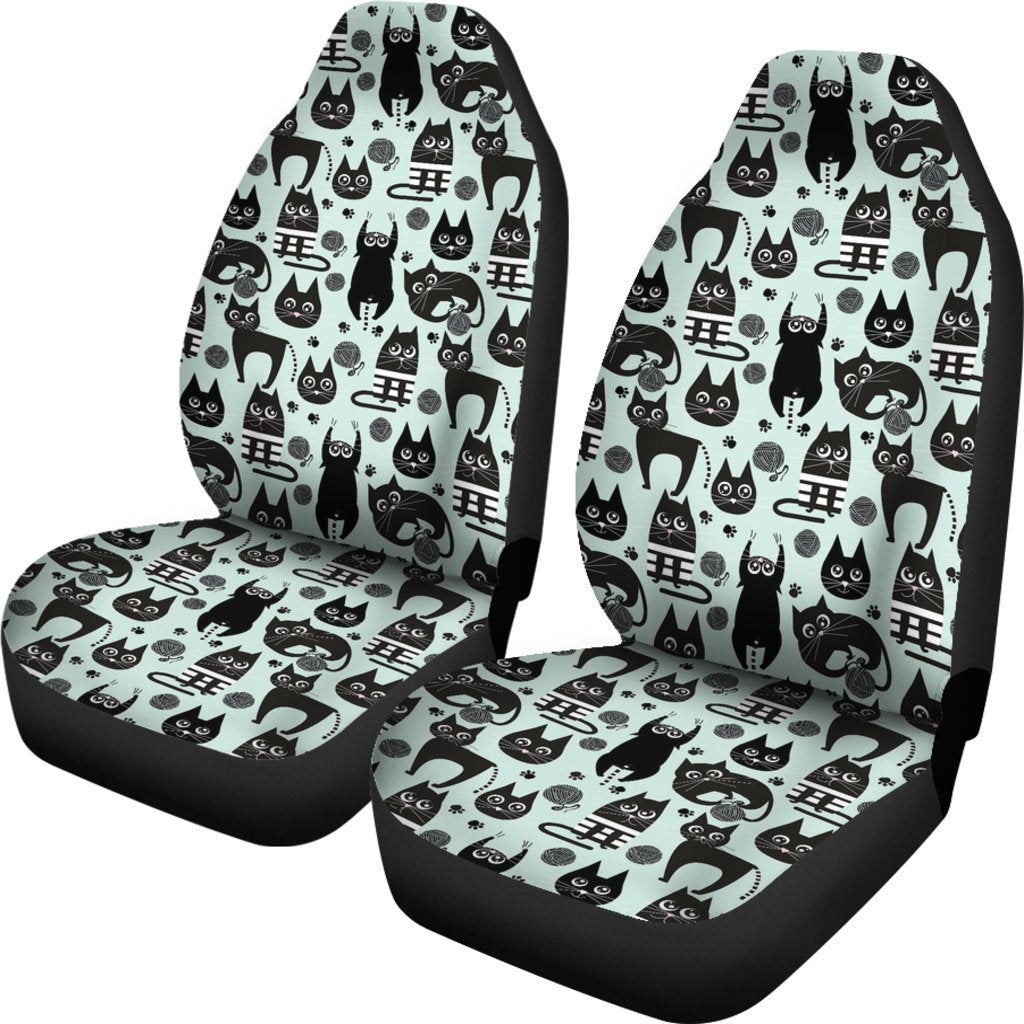 Black Kitten Cat Pattern Print Universal Fit Car Seat Cover-grizzshop