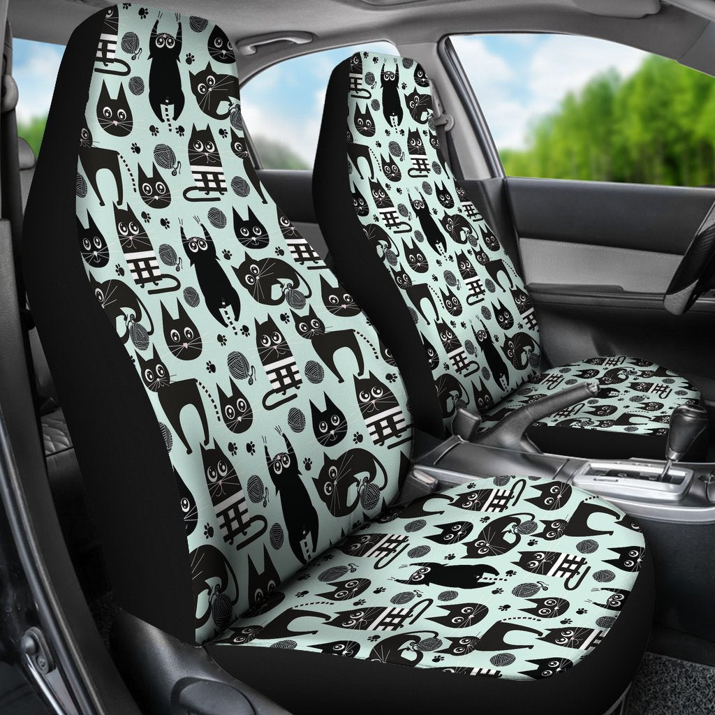 Black Kitten Cat Pattern Print Universal Fit Car Seat Cover-grizzshop