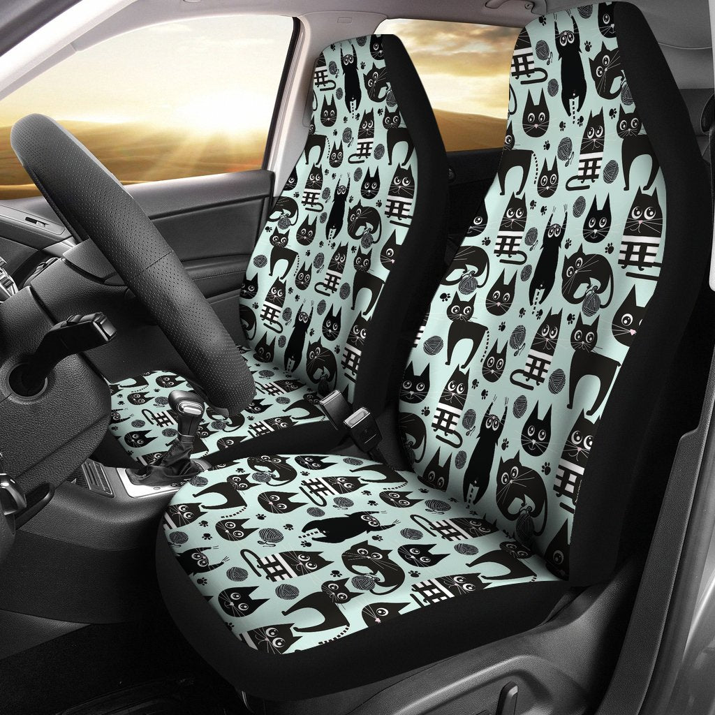 Black Kitten Cat Pattern Print Universal Fit Car Seat Cover-grizzshop