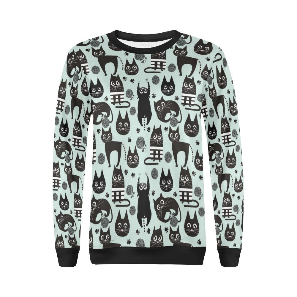 Black Kitten Cat Pattern Print Women Crewneck Sweatshirt-grizzshop