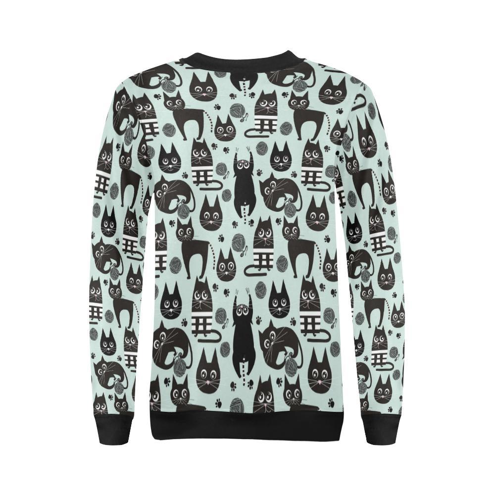 Black Kitten Cat Pattern Print Women Crewneck Sweatshirt-grizzshop