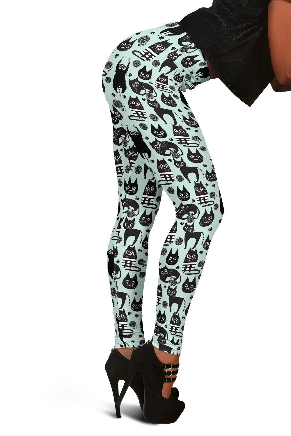 Black Kitten Cat Pattern Print Women Leggings-grizzshop