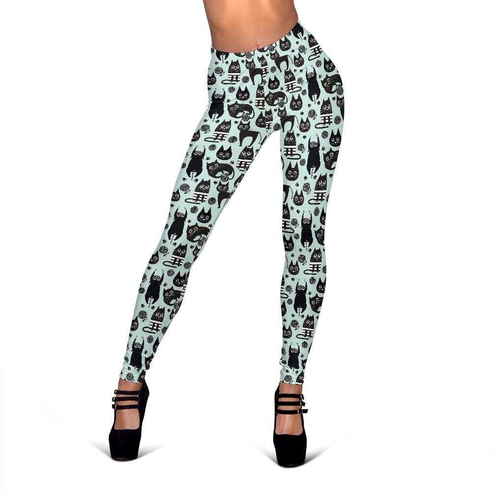 Black Kitten Cat Pattern Print Women Leggings-grizzshop