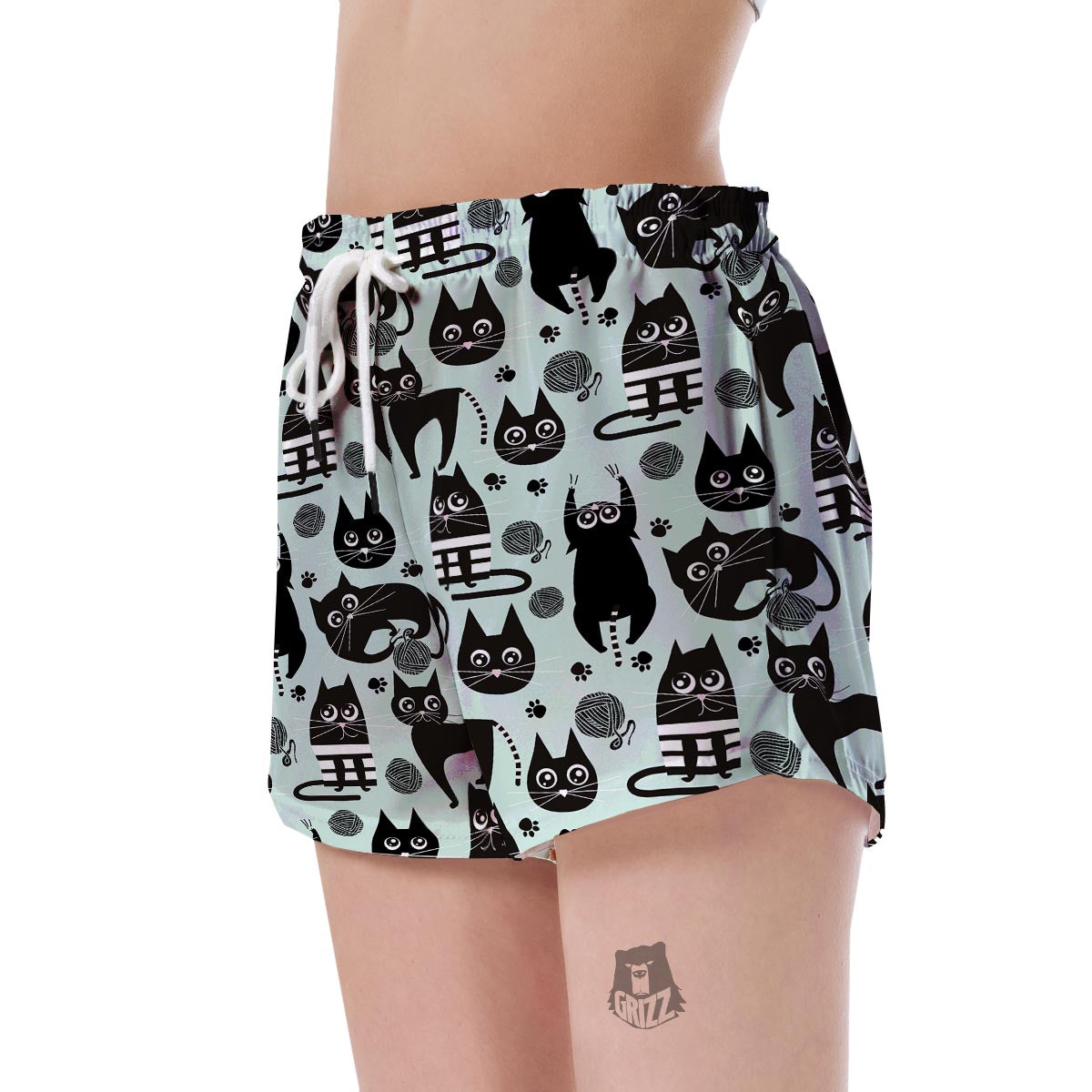 Black Kitten Cat Pattern Print Women's Shorts-grizzshop