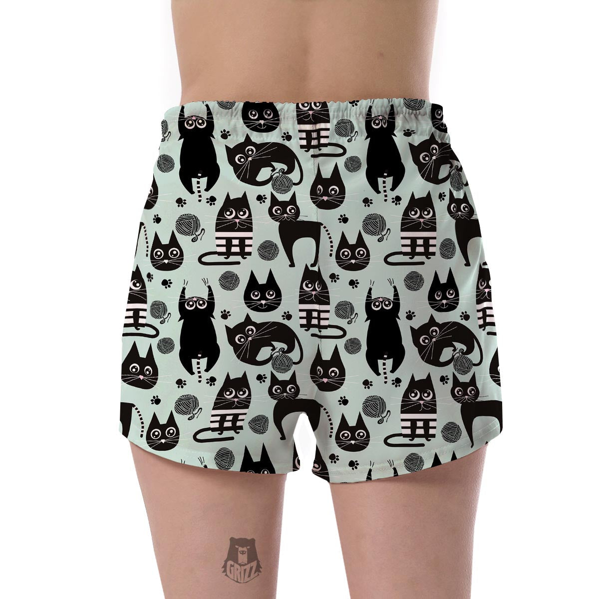 Black Kitten Cat Pattern Print Women's Shorts-grizzshop