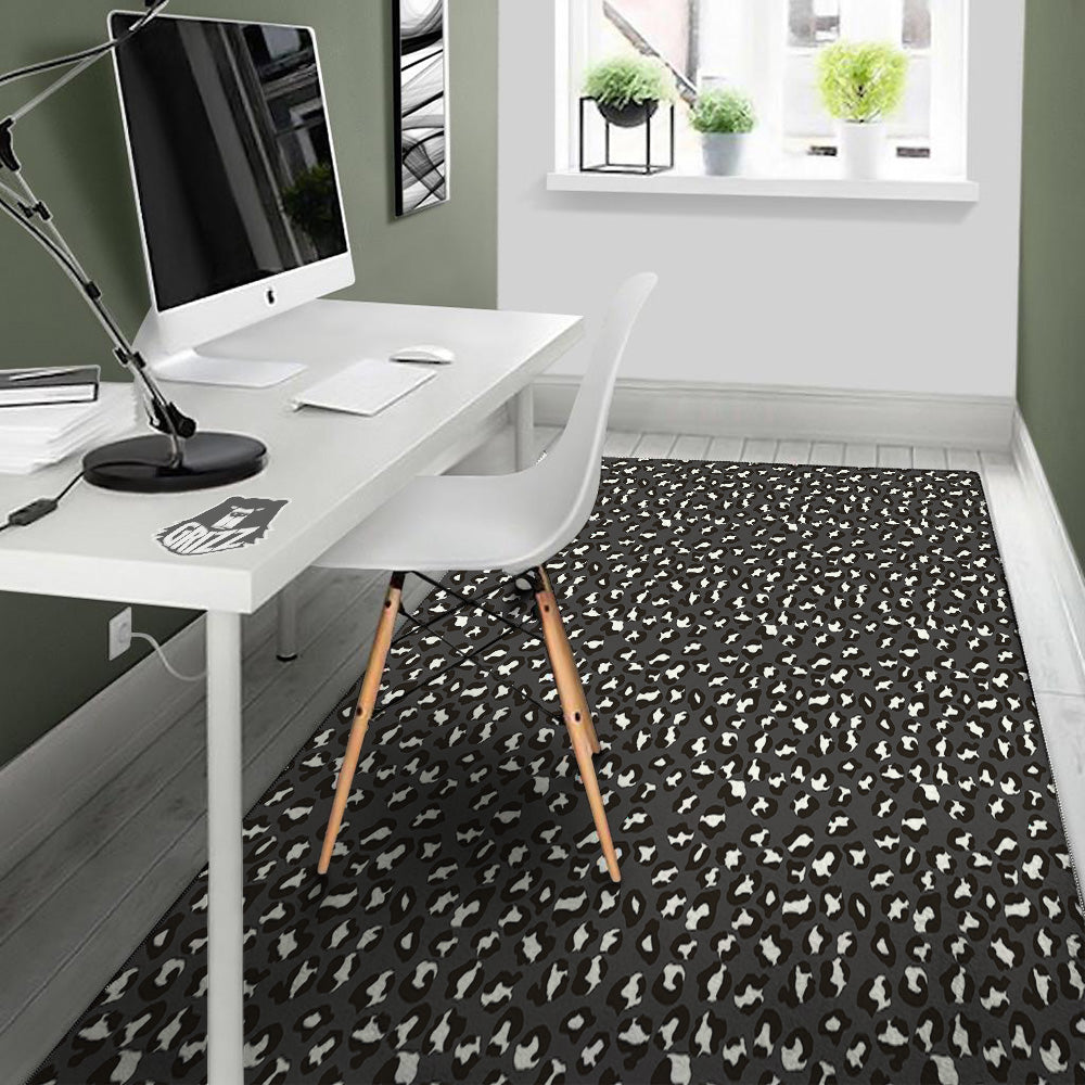 Black Leopard Print Pattern Floor Mat-grizzshop
