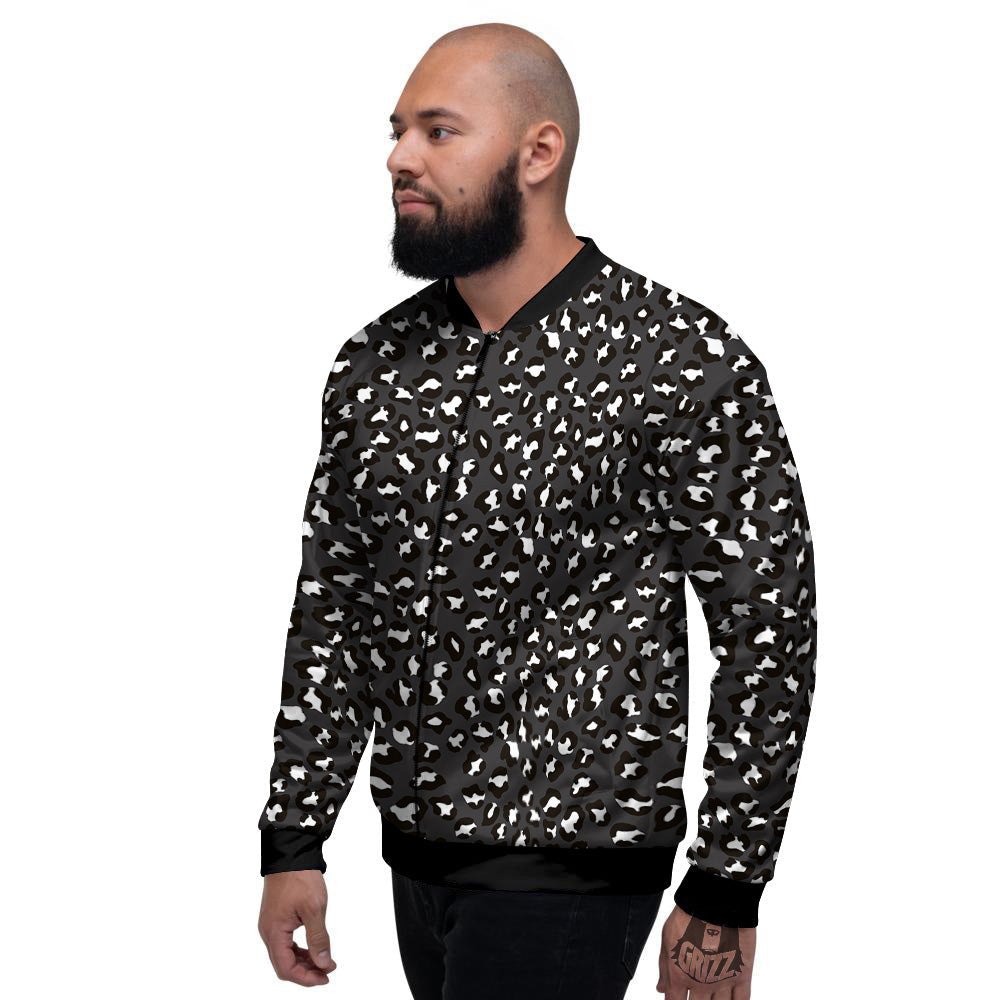 Black Leopard Print Pattern Men's Bomber Jacket-grizzshop