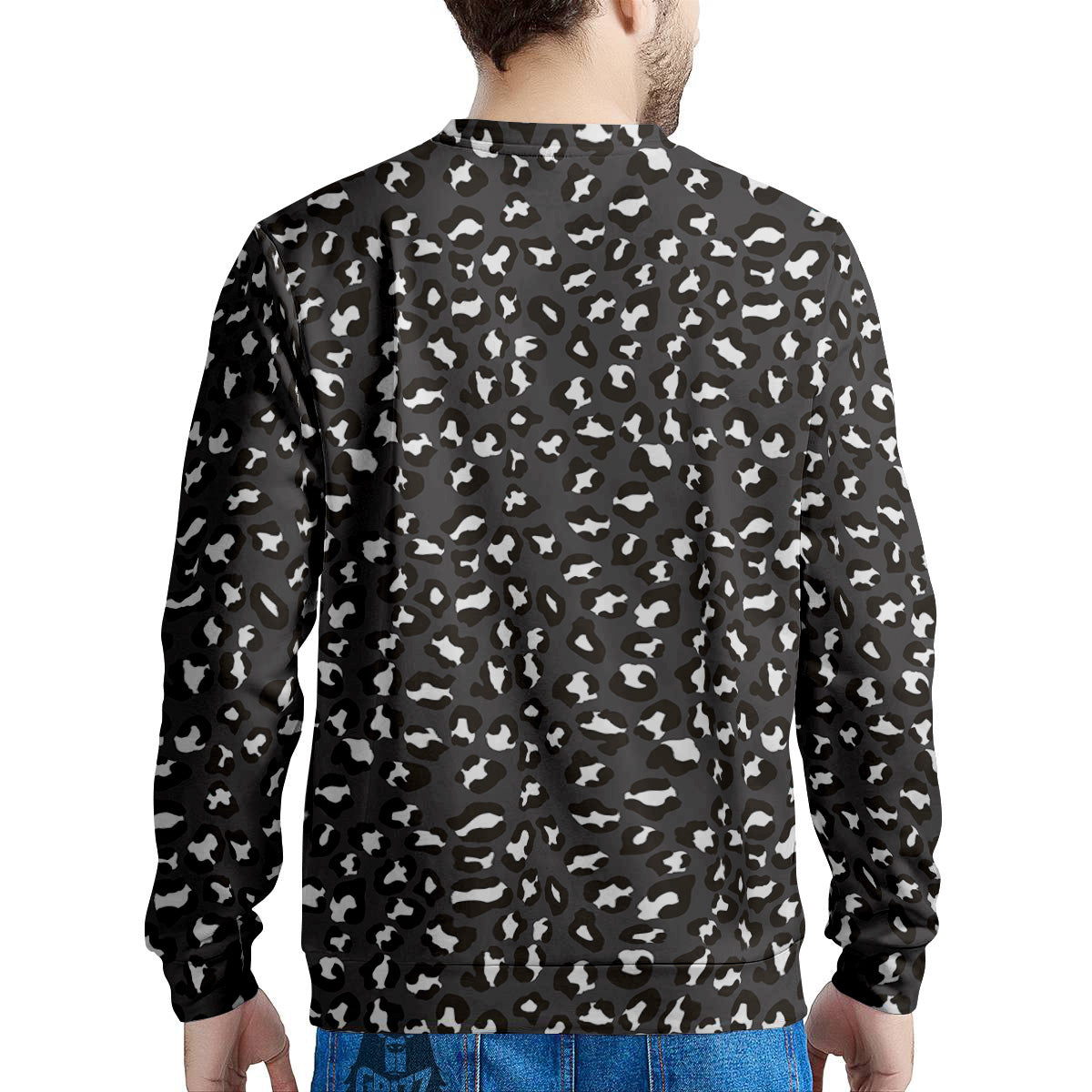 Black Leopard Print Pattern Men's Sweatshirt-grizzshop
