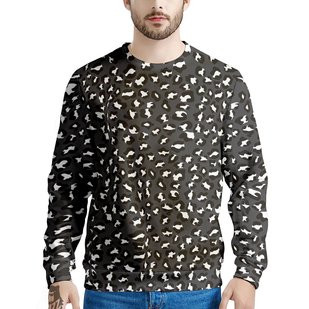 Black Leopard Print Pattern Men's Sweatshirt-grizzshop