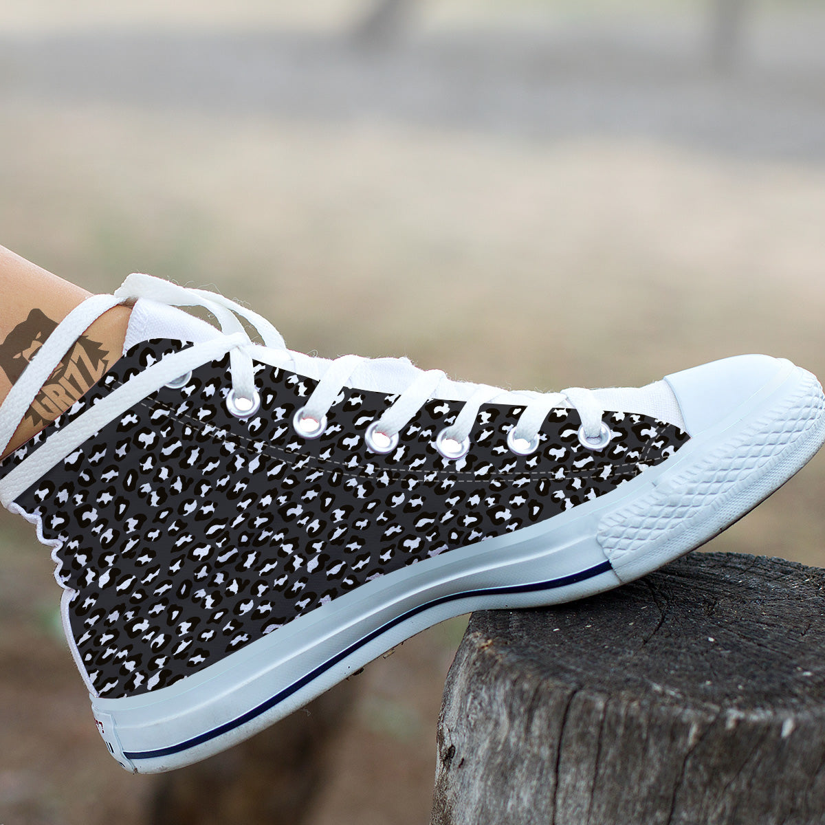 Black Leopard Print Pattern White High Top Shoes-grizzshop