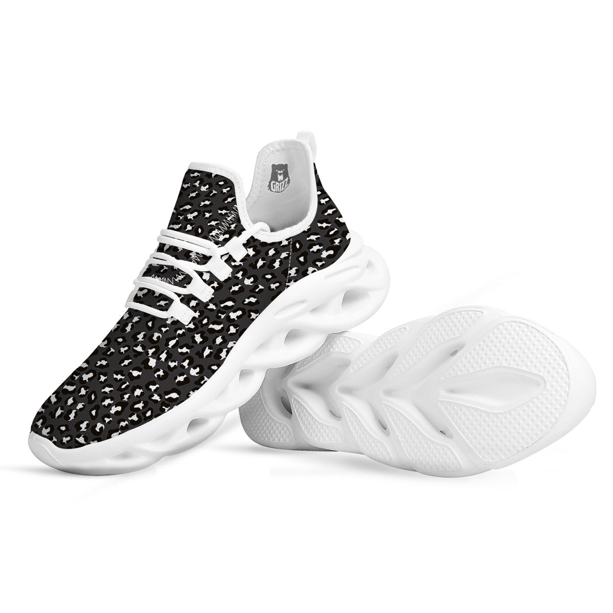 Black Leopard Print Pattern White Running Shoes-grizzshop