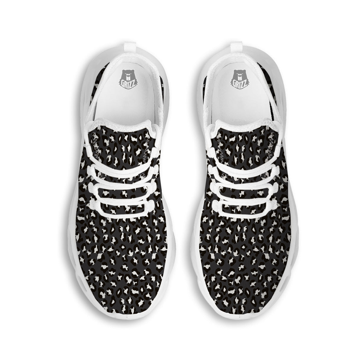 Black Leopard Print Pattern White Running Shoes-grizzshop