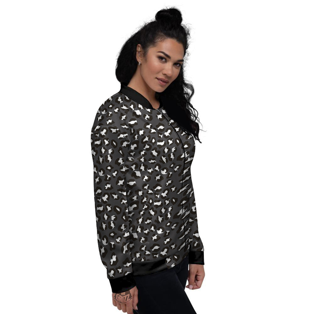 Black Leopard Print Pattern Women's Bomber Jacket-grizzshop