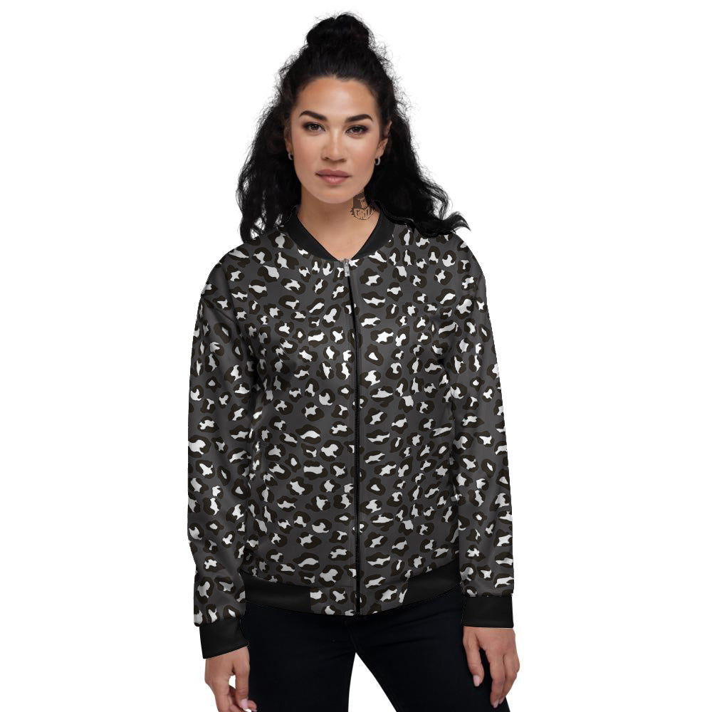 Black Leopard Print Pattern Women's Bomber Jacket-grizzshop