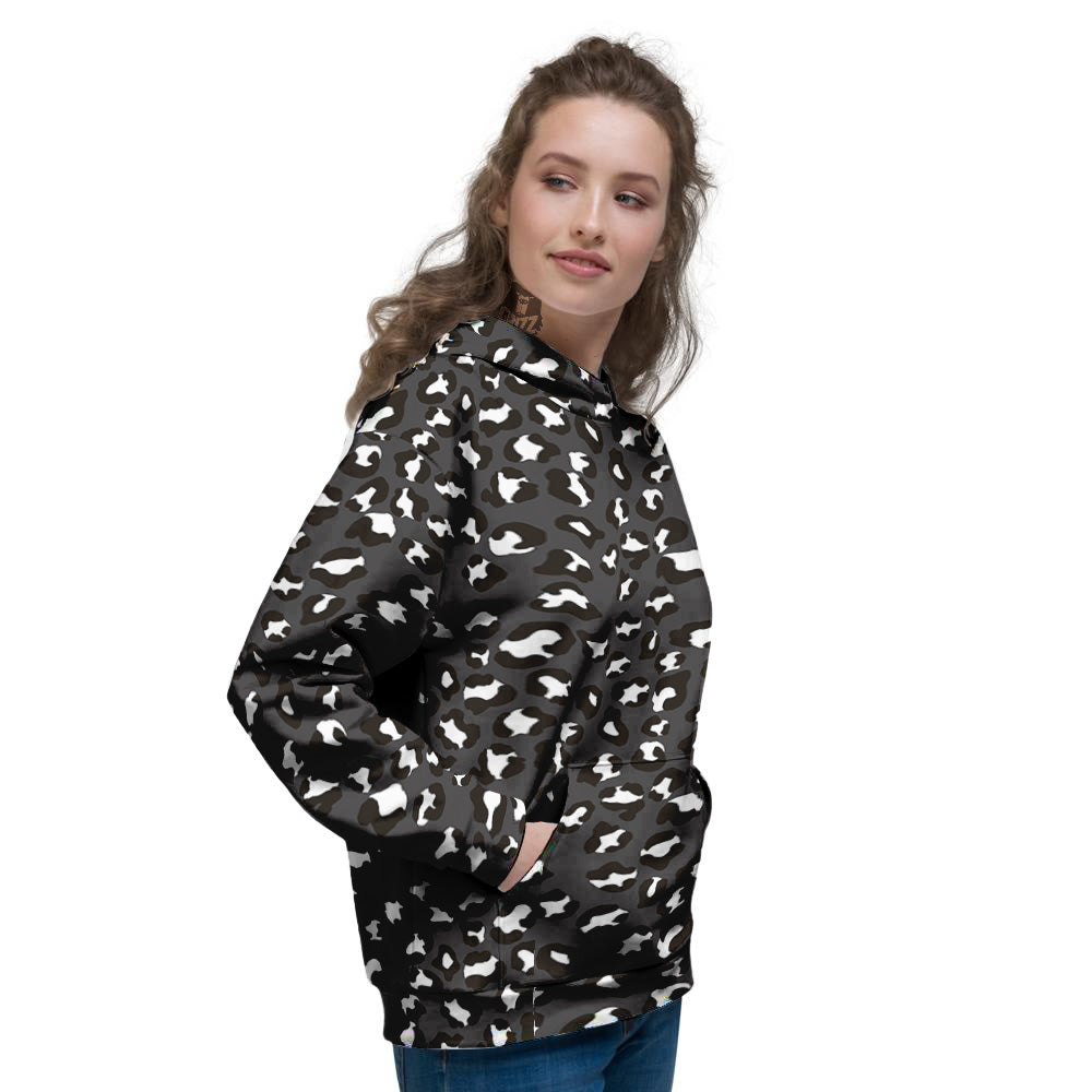 Black Leopard Print Pattern Women's Hoodie-grizzshop