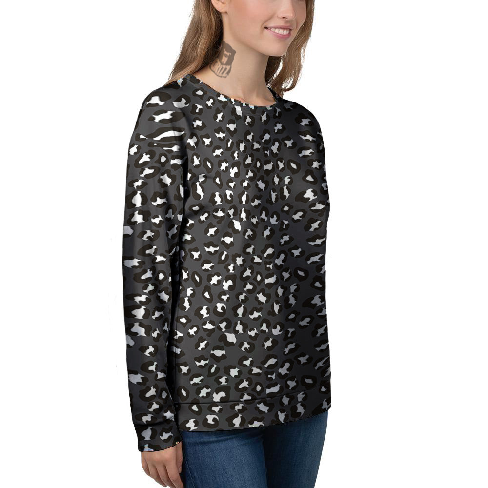 Black Leopard Print Pattern Women's Sweatshirt-grizzshop