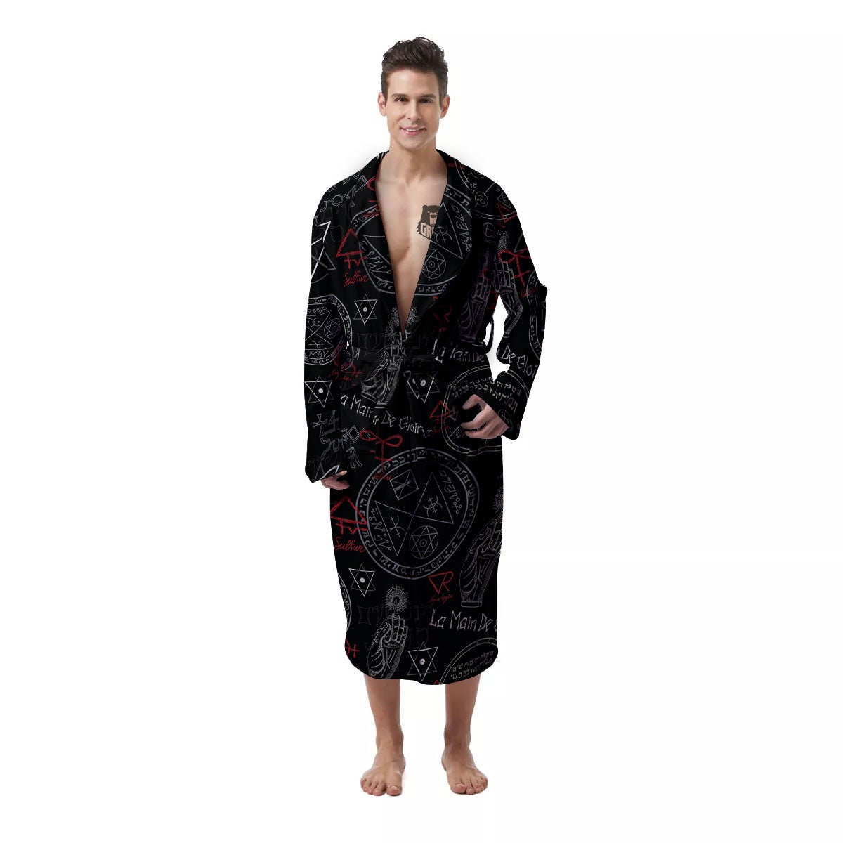 Black Magic Witch Hand Of Glory Print Men's Robe-grizzshop