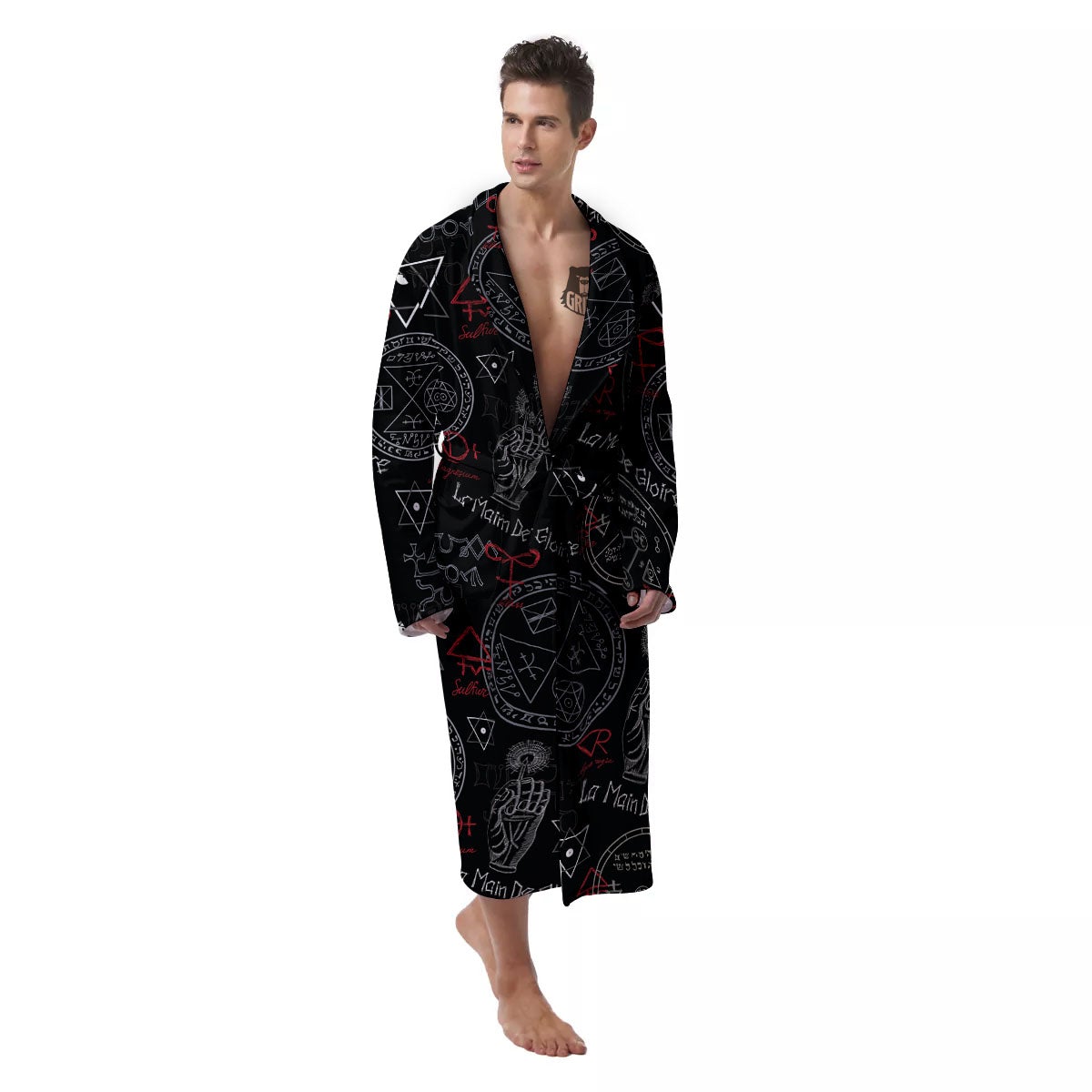 Black Magic Witch Hand Of Glory Print Men's Robe-grizzshop