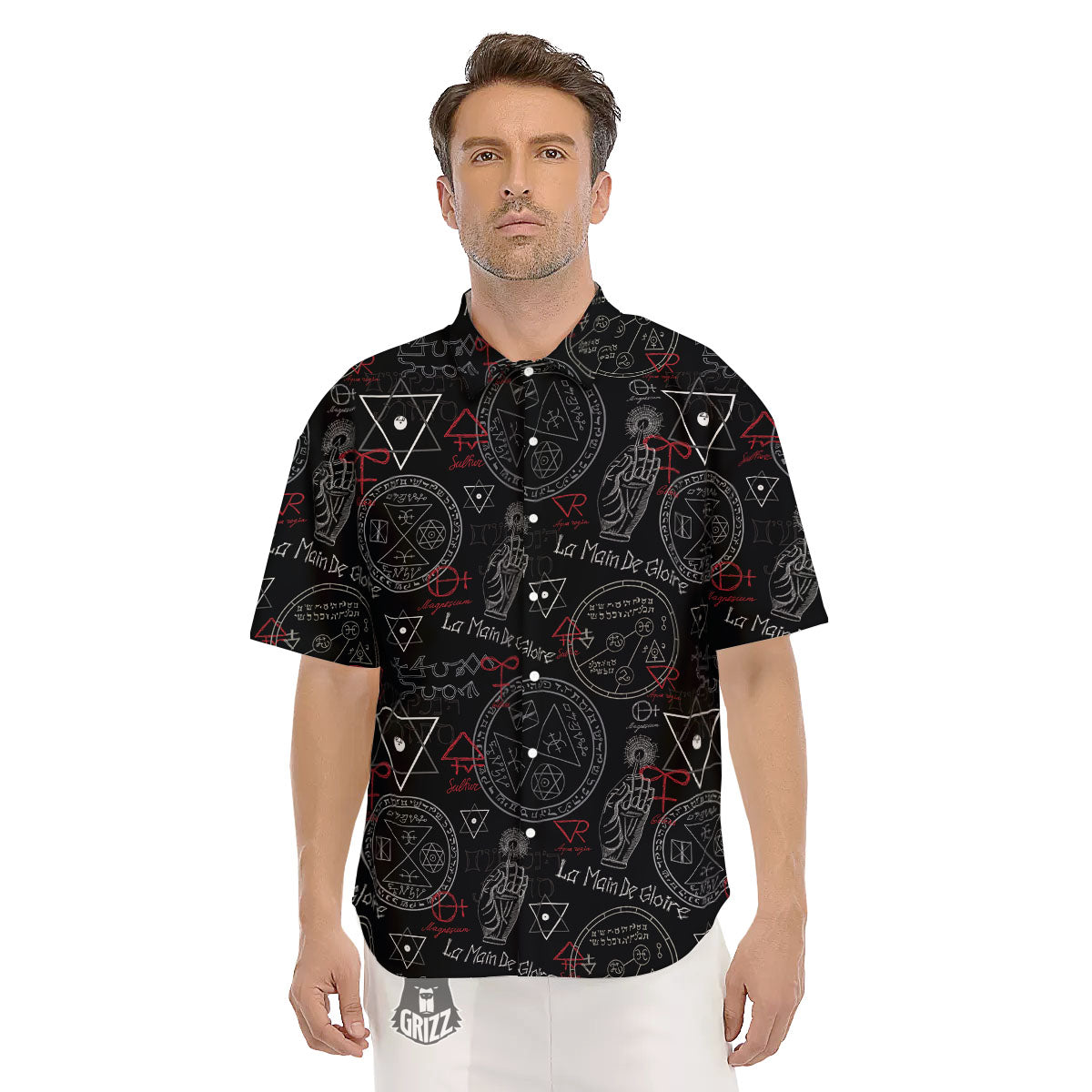 Black Magic Witch Hand Of Glory Print Men's Short Sleeve Shirts-grizzshop