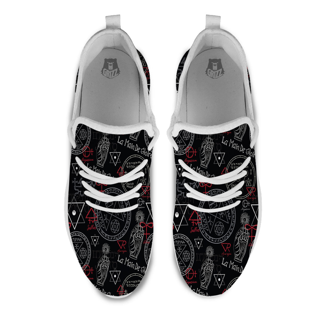 Black Magic Witch Hand Of Glory Print White Athletic Shoes-grizzshop