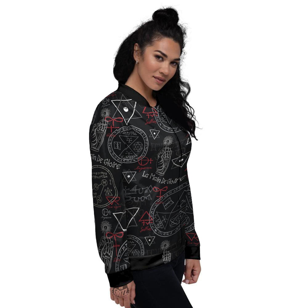Black Magic Witch Hand Of Glory Print Women's Bomber Jacket-grizzshop