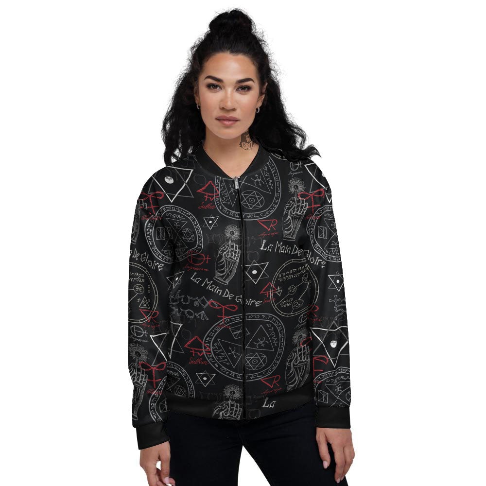 Black Magic Witch Hand Of Glory Print Women's Bomber Jacket-grizzshop