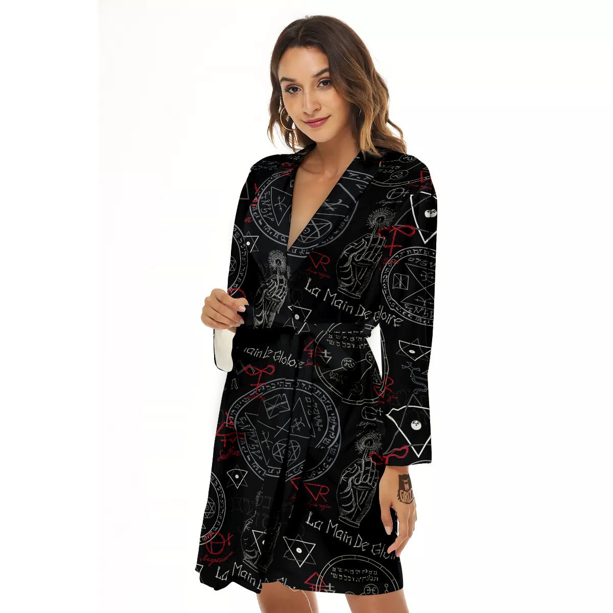 Black Magic Witch Hand Of Glory Print Women's Robe-grizzshop