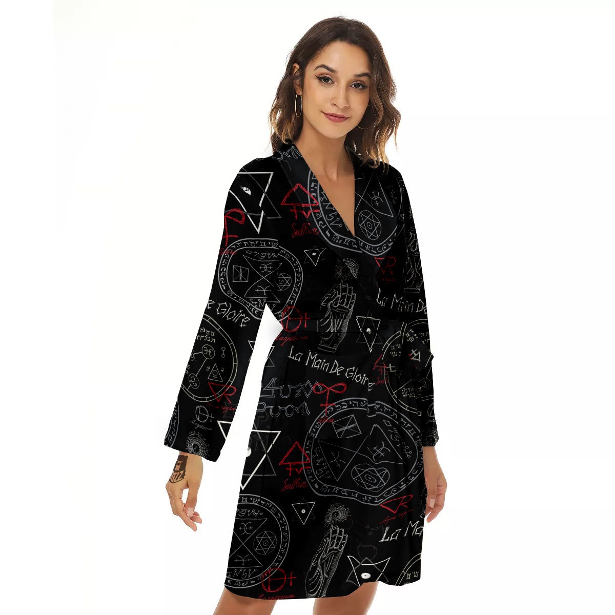Black Magic Witch Hand Of Glory Print Women's Robe-grizzshop