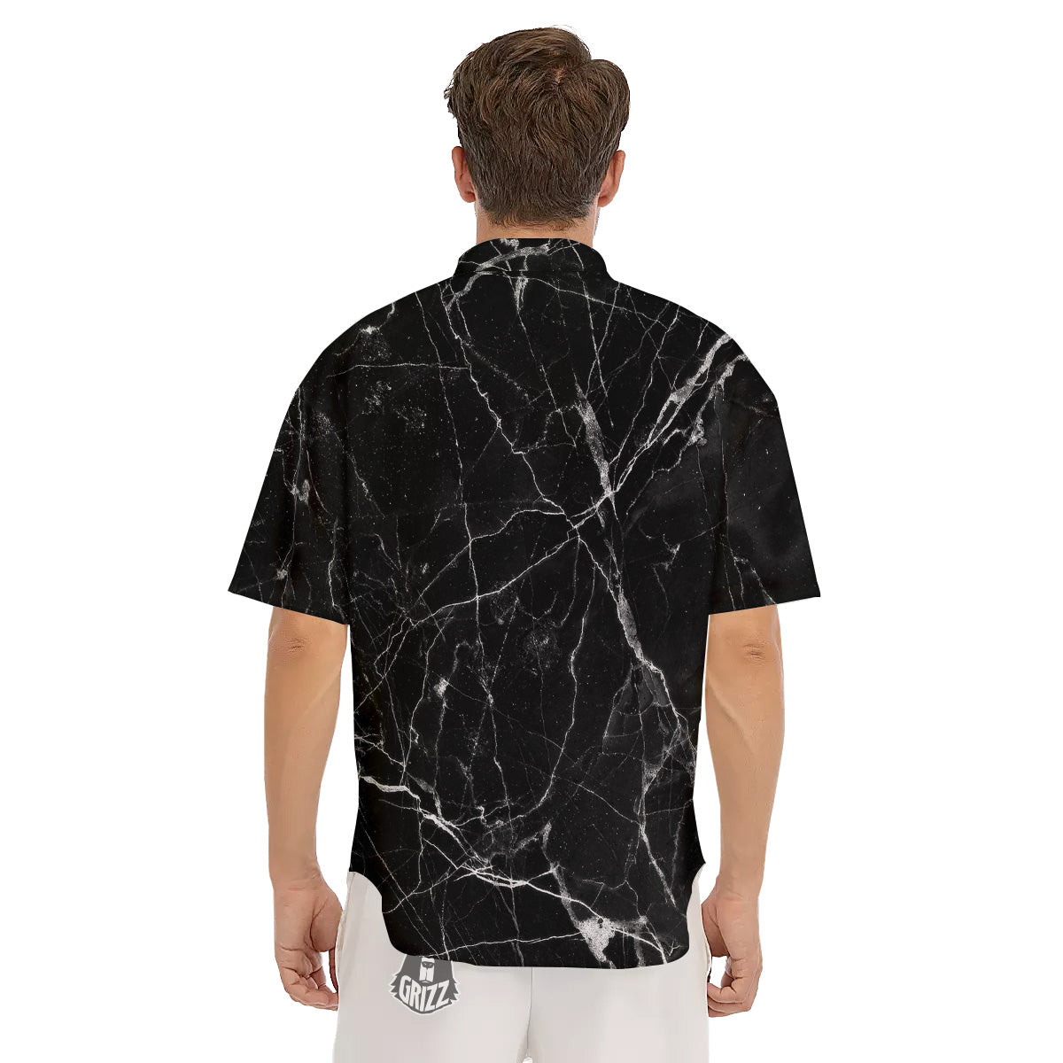 Black Marble White Grunge Print Men's Short Sleeve Shirts-grizzshop