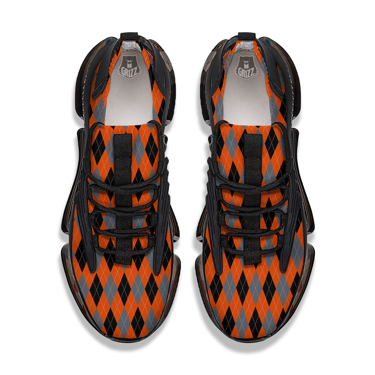 Black Orange And Grey Argyle Print Pattern Black Gym Shoes-grizzshop