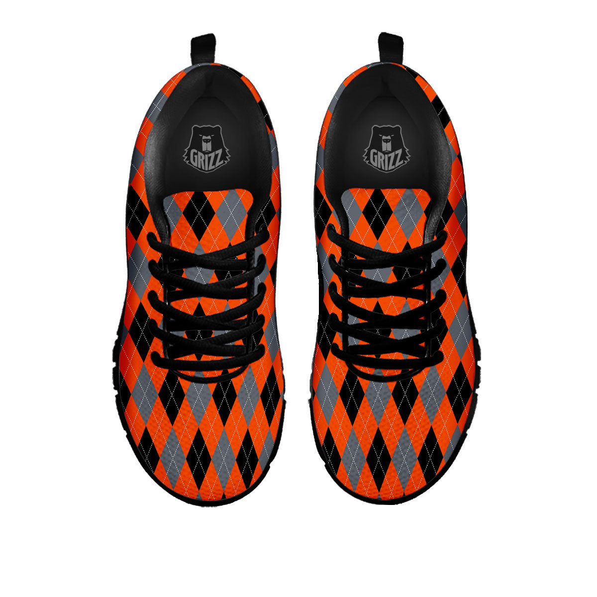 Black Orange And Grey Argyle Print Pattern Black Sneaker-grizzshop