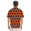 Black Orange And Grey Argyle Print Pattern Men's Short Sleeve Shirts-grizzshop