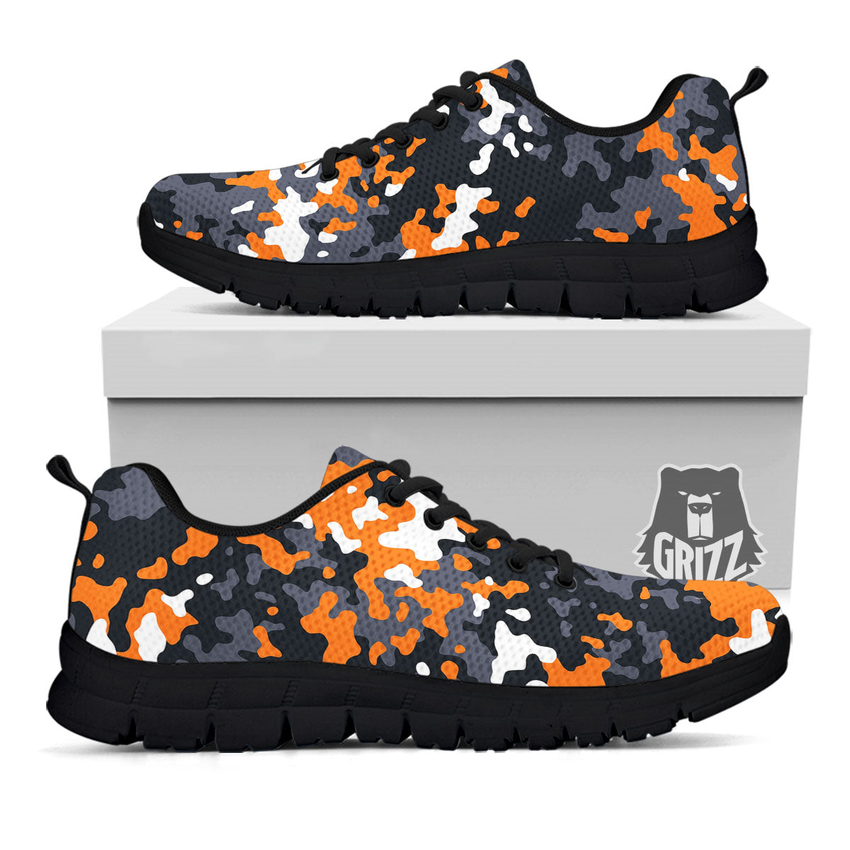 Black Orange And Grey Camouflage Print Black Sneaker-grizzshop