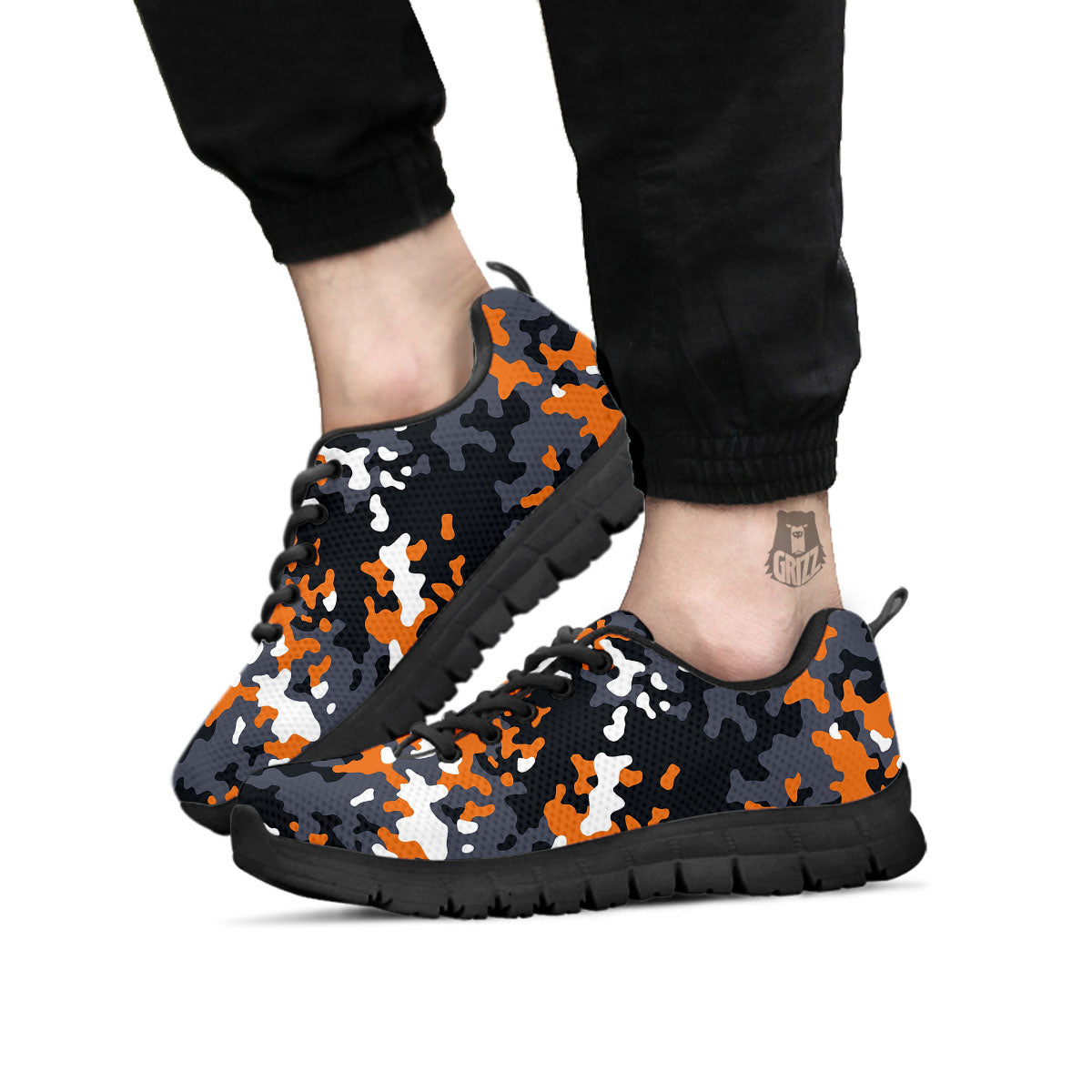 Black Orange And Grey Camouflage Print Black Sneaker-grizzshop