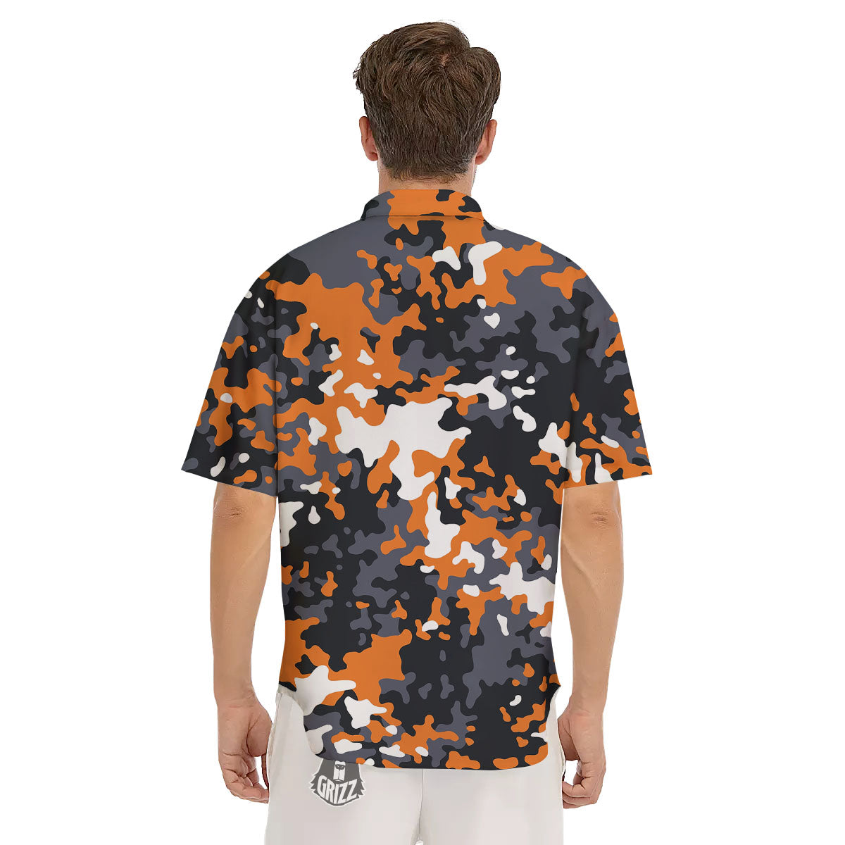 Black Orange And Grey Camouflage Print Men's Short Sleeve Shirts-grizzshop