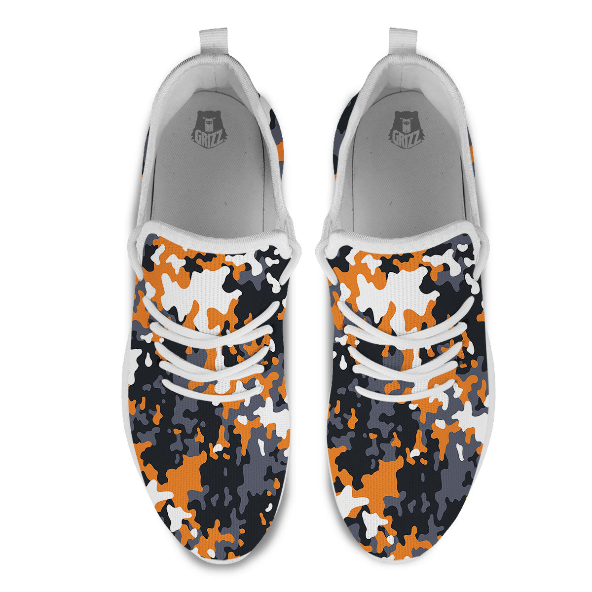 Black Orange And Grey Camouflage Print White Athletic Shoes-grizzshop