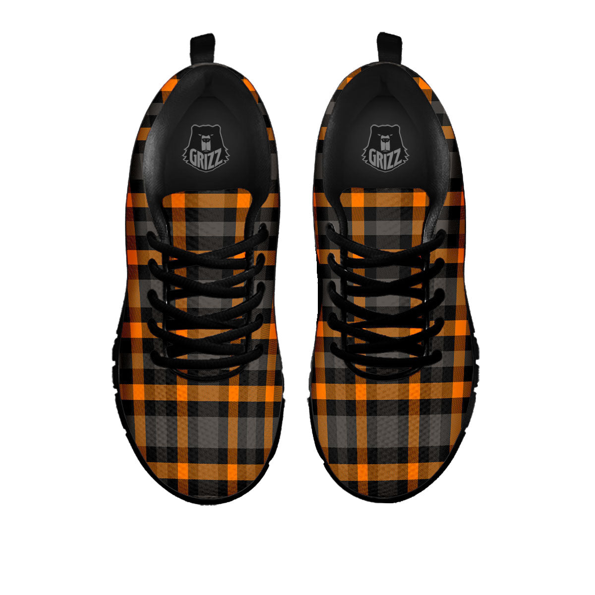 Black Orange And Grey Plaid Print Pattern Black Sneaker-grizzshop