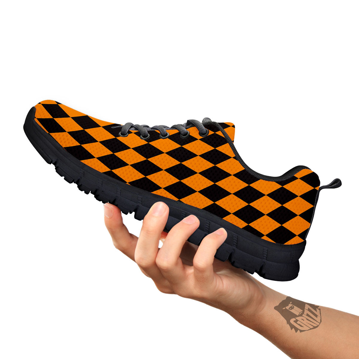 Black Orange And White Harlequin Print Black Sneaker-grizzshop