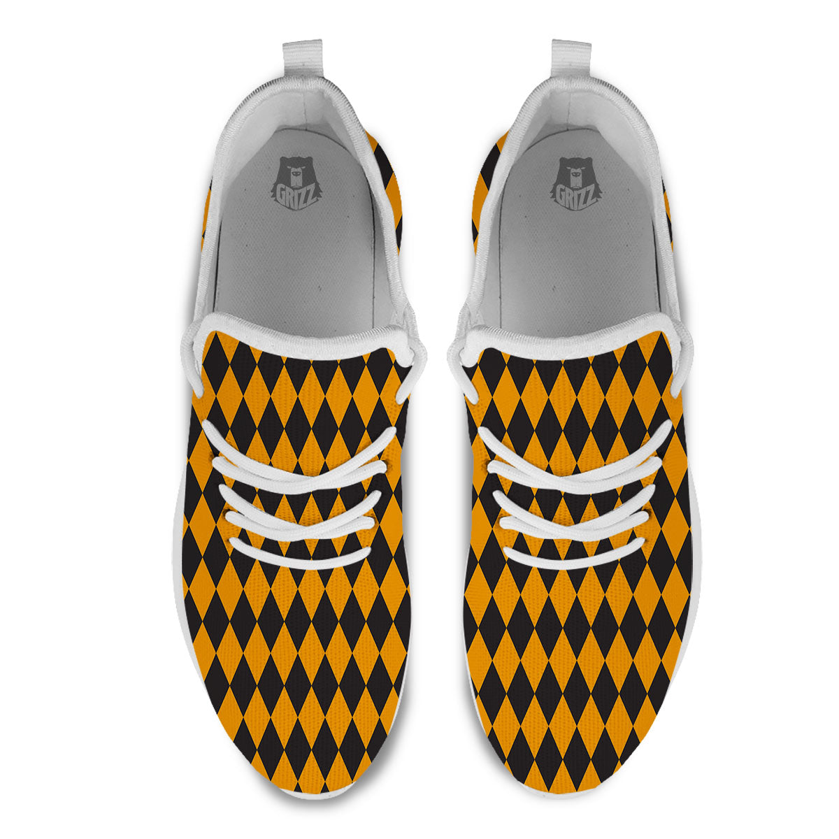 Black Orange And White Harlequin Print White Athletic Shoes-grizzshop