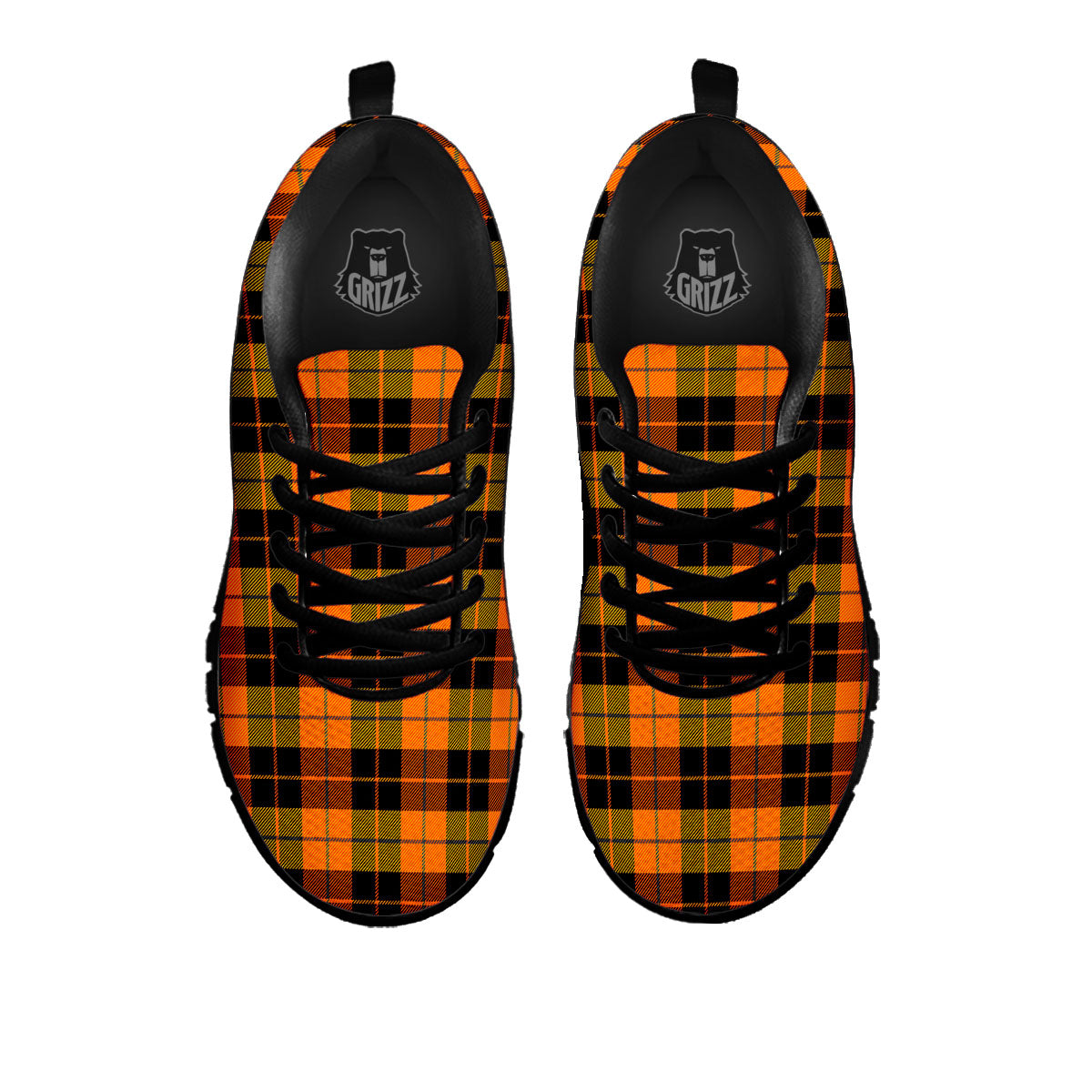 Black Orange And Yellow Tartan Print Pattern Black Sneaker-grizzshop