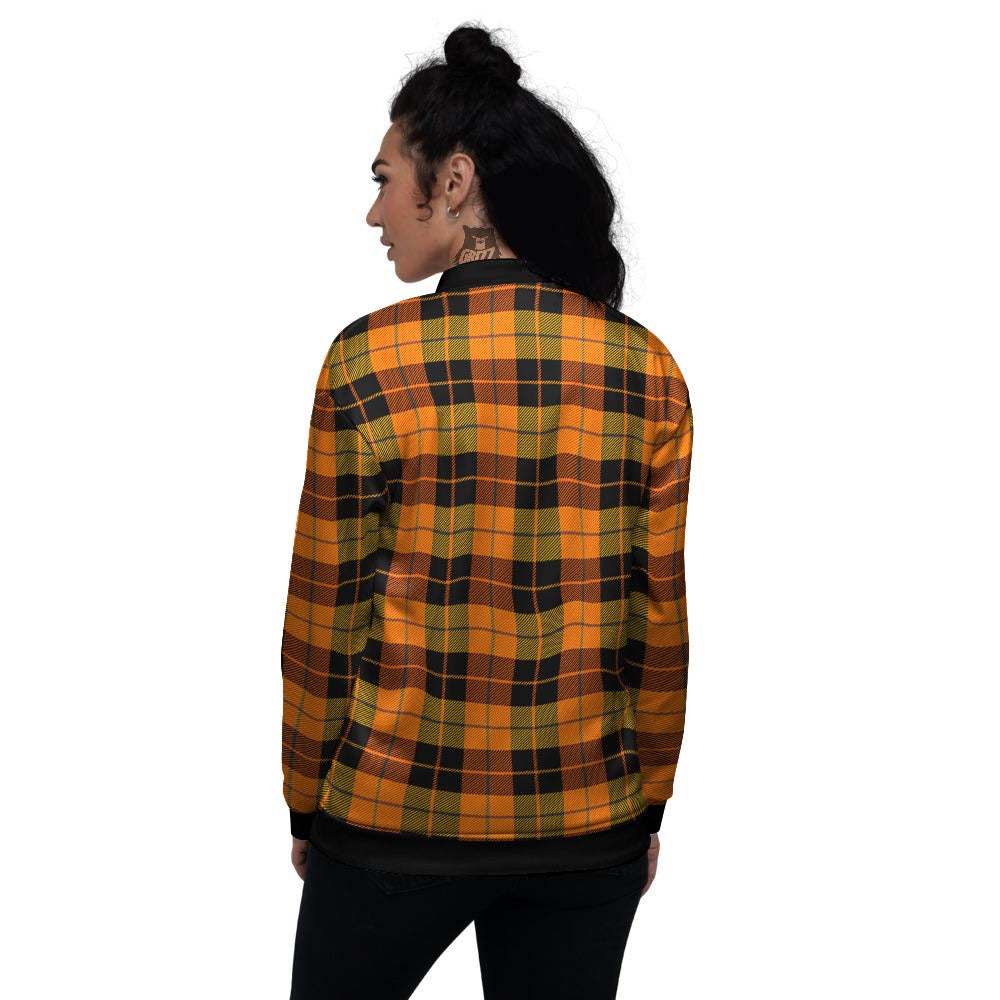 Black Orange And Yellow Tartan Print Pattern Women's Bomber Jacket-grizzshop