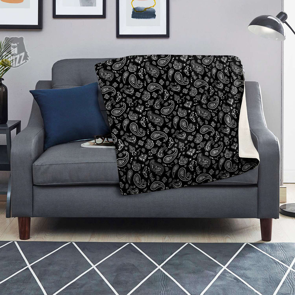 Black Paisley Bandana Print Blanket-grizzshop