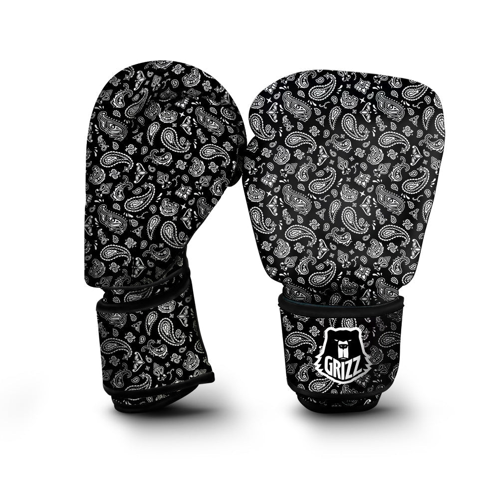 Black Paisley Bandana Print Boxing Gloves-grizzshop