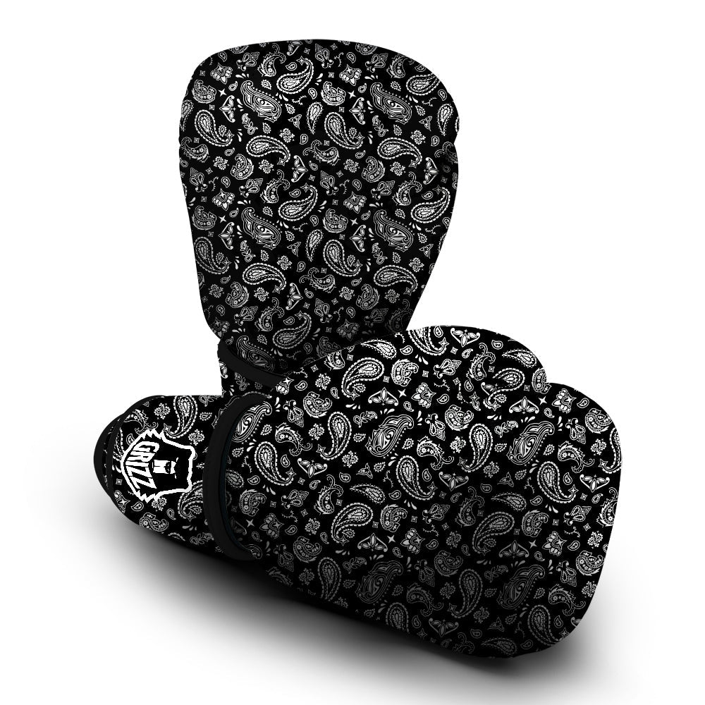 Black Paisley Bandana Print Boxing Gloves-grizzshop